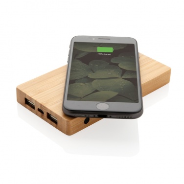 Logo trade promotional products picture of: Bamboo 4.000 mAh wireless 5W Powerbank